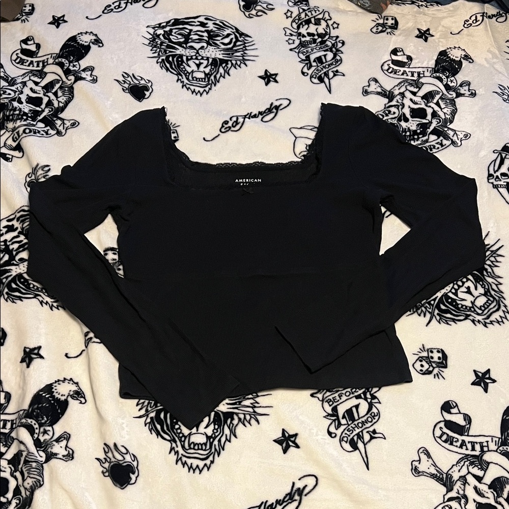 AE Black Long Sleeve Ribbed Top